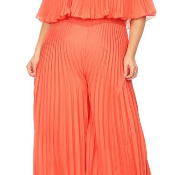 Green Orange Yellow off the shoulder wide jumpsuit - Picture 3 of 7